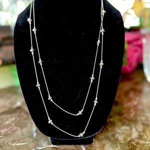 Alfani 46 inch Single Strand Silver Necklace w/ Faceted Metallic Beads
